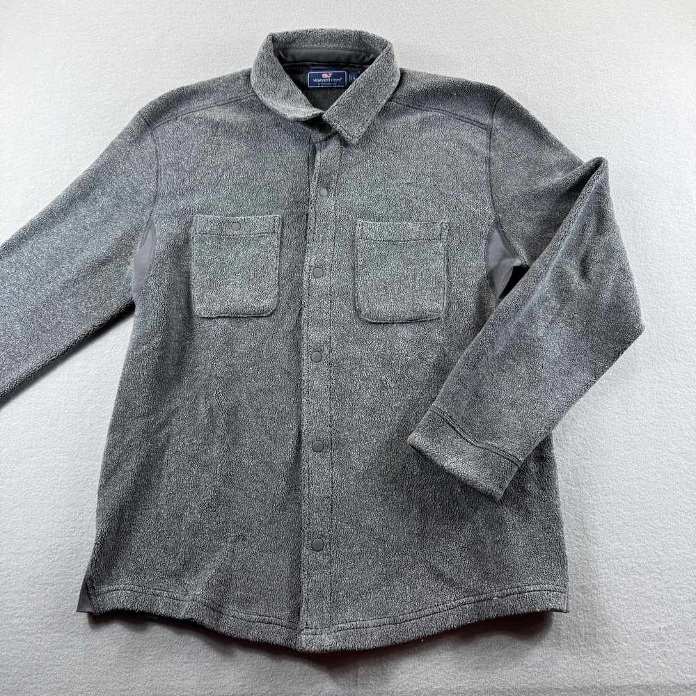 Vineyard Vines Jacket Mens Large Gray Fleece Snap Front Shirt Jacket Performance